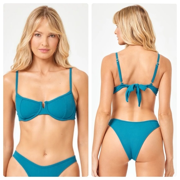 L*Space | Ribbed Hunter Demi Cup Bikini Top In Mediterranean Teal | S - Picture 2 of 9